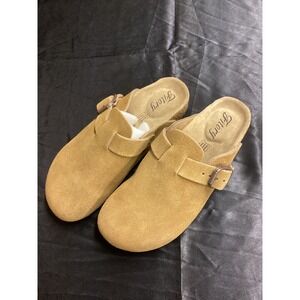 Fitory Suede Clogs Comfort Cork Footbed Adjustable Buckle Tan Women's Size